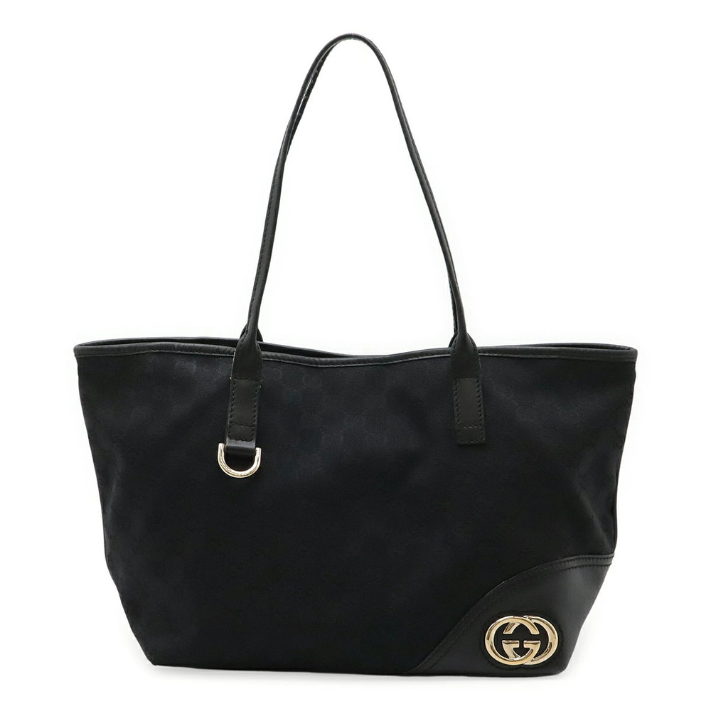 Gucci GG Canvas Brit Tote Bag Shoulder Hobo Leather Black
